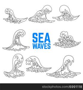 Set of sea waves illustrations. Design elements for poster, card, banner, flyer, emblem. Vector image