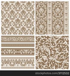 Set of seamless and borders from abstract beige plant(can be repeated and scaled in any size)