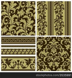 Set of seamless and borders from abstract brown plant(can be repeated and scaled in any size)
