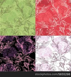 Set of seamless backgrounds - Floral Seamless Pattern with hand drawn flowers. Ready to use as swatch