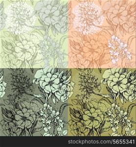 Set of seamless backgrounds - Floral Seamless Pattern with hand drawn flowers. Ready to use as swatch