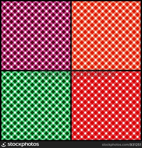 Set of seamless diagonal patterns of squares, diamonds. Random colors. Ideal for textiles, packaging, paper printing, simple backgrounds and texture.