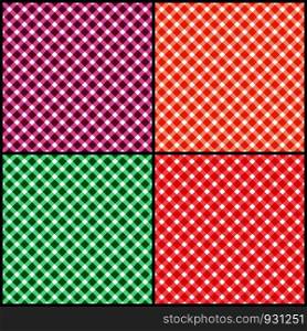 Set of seamless diagonal patterns of squares, diamonds. Random colors. Ideal for textiles, packaging, paper printing, simple backgrounds and texture.