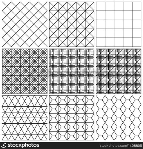 Set of seamless geometric patterns .The lines are black. Average thickness.. Set of seamless geometric patterns .The lines are black.