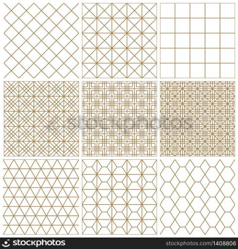 Set of seamless geometric patterns .The lines are brown. Average thickness.. Set of seamless geometric patterns .The lines are brown.