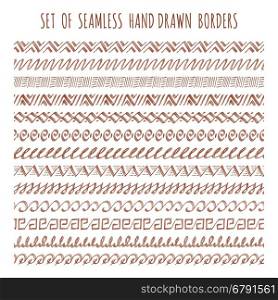Set of Seamless Hand Drawn Borders. Vector Illustration.