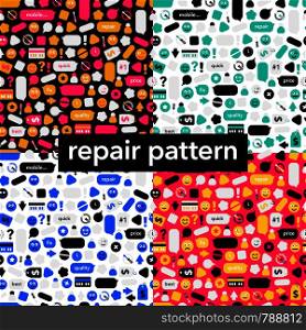 Set of seamless pattern from thematic icons of repair subjects. Concept background for the repair center service with text.
