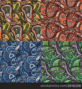 Set of seamless pattern of small spots, dots and paisley in African style