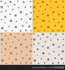 Set of seamless pattern with animal footprints, cat, dog.