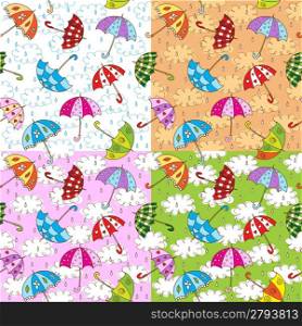 Set of seamless pattern with cute umbrellas