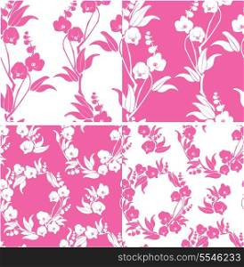 Set of Seamless pattern with orchids silhouette
