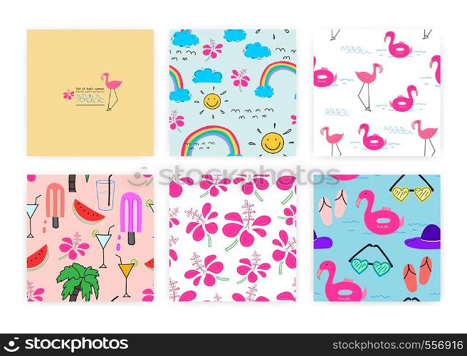 Set of seamless pattern with summer concept. Background Illustrations for gift wrap design.
