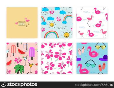 Set of seamless pattern with summer concept. Background Illustrations for gift wrap design.
