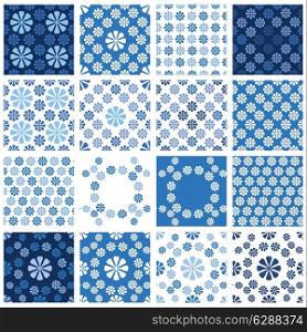 Set of seamless patterns - blue floral ornament