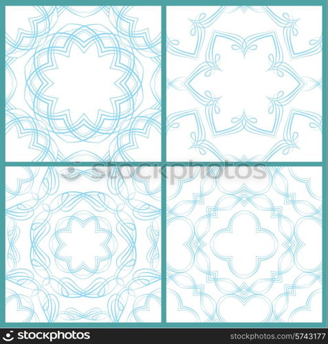 Set of seamless patterns - Guilloche ornamental Elements for Certificate, Money, Diploma, Voucher, decorative round frames. Vintage backgrounds.