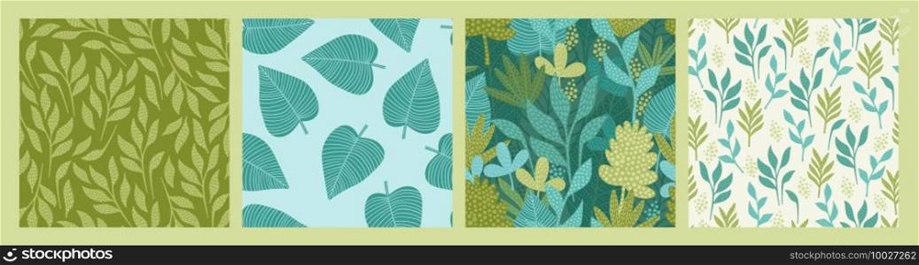 Set of seamless patterns with abstract leaves. Modern design for paper, cover, fabric, interior decor and other users.. Set of seamless patterns with abstract leaves. Modern design for paper, cover, fabric, interior decor and other