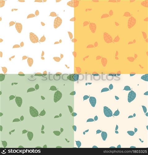 set of seamless patterns with doodle apple tree leaves. Ornament for decoration and printing on fabric. Design element. Vector