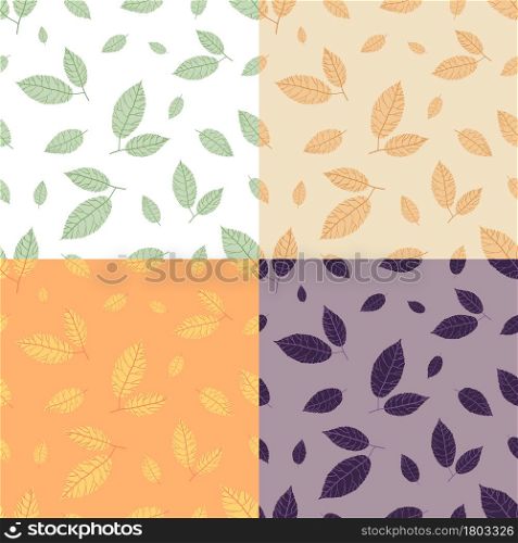 set of seamless patterns with doodle ash tree leaves. Ornament for decoration and printing on fabric. Design element. Vector