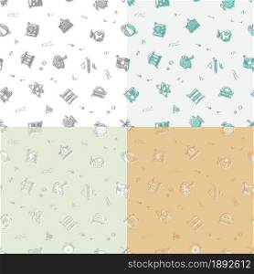 set of seamless patterns with doodle linear icons. Geography,globe,calculator,university,chemistry,bus,geometry. Ornament for decoration and printing on fabric. Design element. Vector