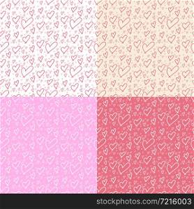 Set of seamless patterns with hearts. Vector Illustration. Thin line. Modern minimalistic design.. Set of seamless patterns with hearts. Vector Illustration. Thin
