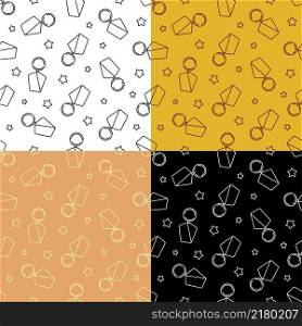 set of seamless patterns with medal of soldier, military round order and stars. Ornament for decoration and printing on fabric. Design element. Vector