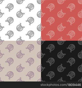 set of seamless patterns with Musical harp. Concert instrument Greek lyre. Ornament for decoration and printing on fabric. Design element. Vector