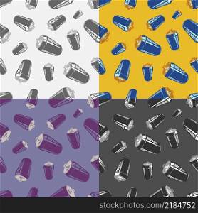 Set of SEAMLESS patterns with open aluminum can. Ornates for decoration and printing on fabric. Design element. Vector