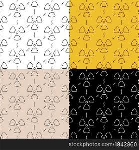 set of seamless patterns with radioactive hazard sign. Ornament for decoration and printing on fabric. Design element. Vector