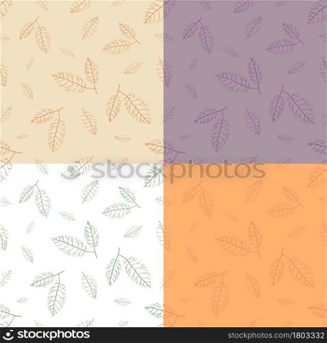 set of seamless patterns with streaked with dry autumn leaves. Ornament for decoration and printing on fabric. Design element. Vector