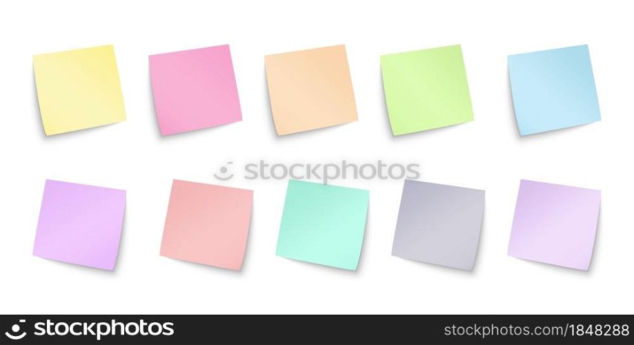 set of self-adhesive colored sheets for writing. Flat style