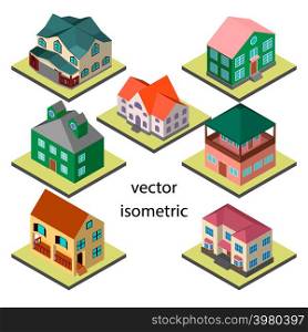 Set of seven original houses in isometric.