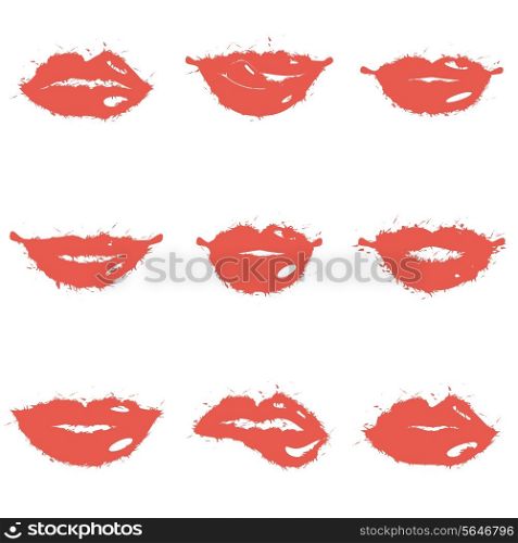 Set of sexy grunge female girls lips icons vector illustration