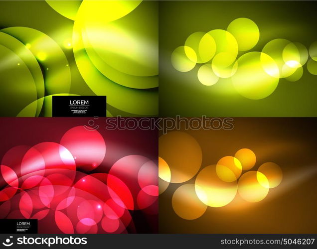 Set of shiny glowing glass circles, modern futuristic background template. Shiny glowing glass circles, modern futuristic abstract background circle template, vector illustration