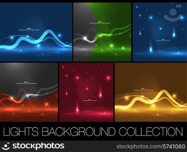 Set of shiny space energy design templates. Abstract backgrounds with copyspace