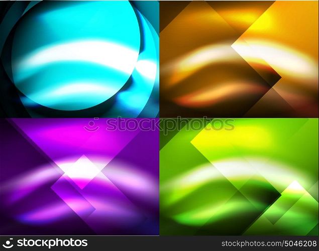 Set of shiny vector silk wave abstract backgrounds. Set of shiny vector silk wave abstract backgrounds, wallpaper with wave shape and light effects, smooth style for your text