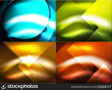 Set of shiny vector silk wave abstract backgrounds. Set of shiny vector silk wave abstract backgrounds, wallpaper with wave shape and light effects, smooth style for your text