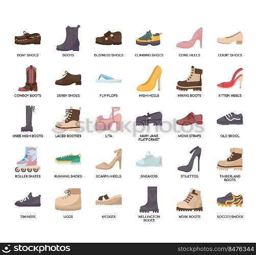 Set of shoe thin line icons for any web and app project.