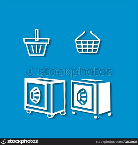 Set of shopping icons on blue background