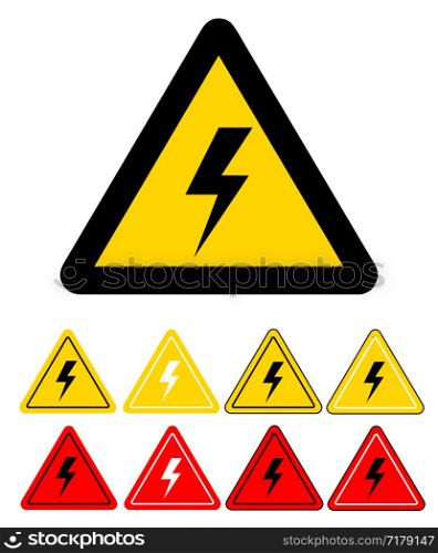 Set of sign of danger high voltage electricity symbol on white, stock vector illustration