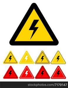 Set of sign of danger high voltage electricity symbol on white, stock vector illustration