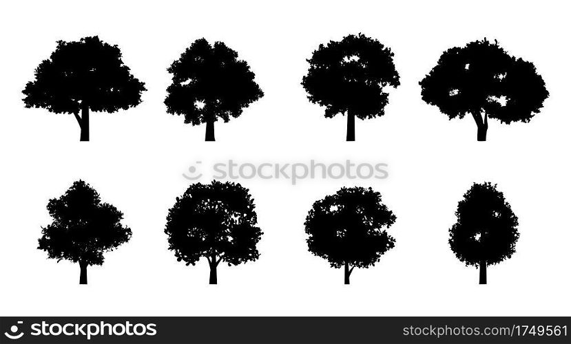 Set of silhouette design of trees with black color on isolation style for graphic designer,vector illustration