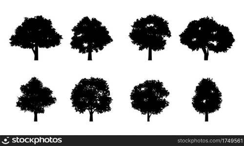 Set of silhouette design of trees with black color on isolation style for graphic designer,vector illustration