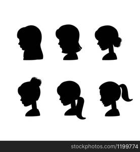 Set of silhouette female profile avatars,isolated on white background,vector illustration