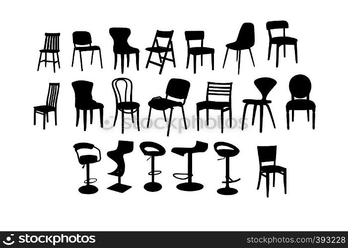 Set of silhouette images of chairs, flat design.