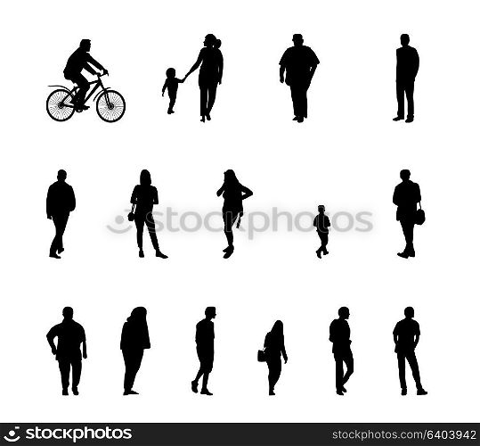 Set of Silhouette Walking People and Children. Vector Illustration. EPS10. Set of Silhouette Walking People and Children. Vector Illustrati
