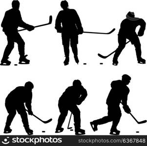 Set of silhouettes hockey player. Isolated on white. Set of silhouettes hockey player. Isolated on white.
