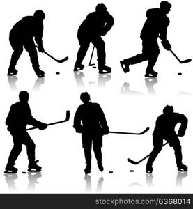 Set of silhouettes hockey player. Isolated on white. Set of silhouettes hockey player. Isolated on white.
