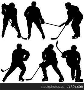 Set of silhouettes hockey player. Isolated on white. Vector illustrations. Set of silhouettes hockey player. Isolated on white. Vector illustrations.