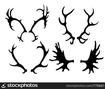 Set of silhouettes of deer and elk horns. Vector element for your creativity. Set of silhouettes of deer and elk horns.