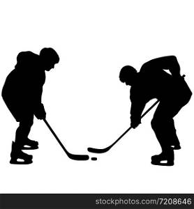 Set of silhouettes of hockey player on white background.. Set of silhouettes of hockey player on white background